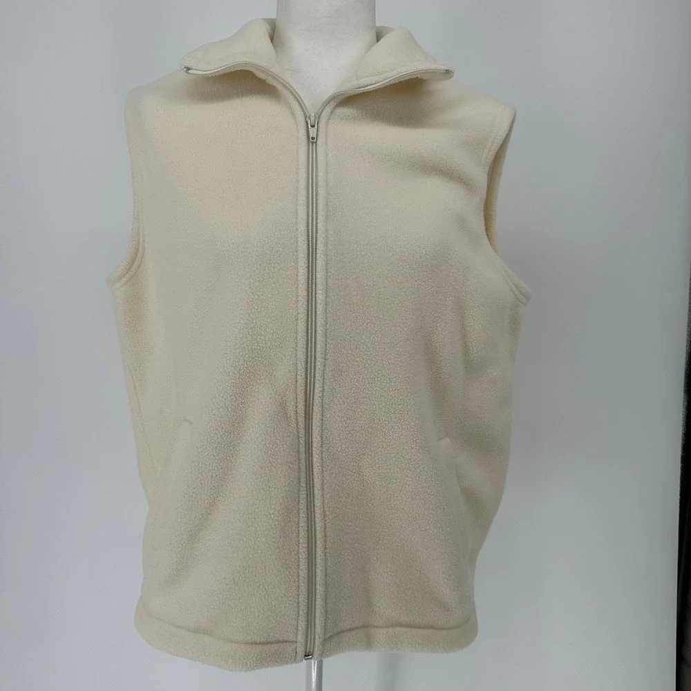 Fuzzy Stonewash Cream Fleece Vest Embroidered Women M Native Design Canada